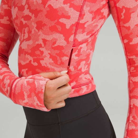 Lululemon raspberry pink camo jacquard Its Rulu Run Cropped Half Zip sweater top - Picture 11 of 13